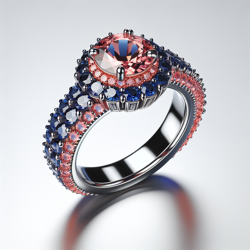 Sapphire Halo Padparadscha Band