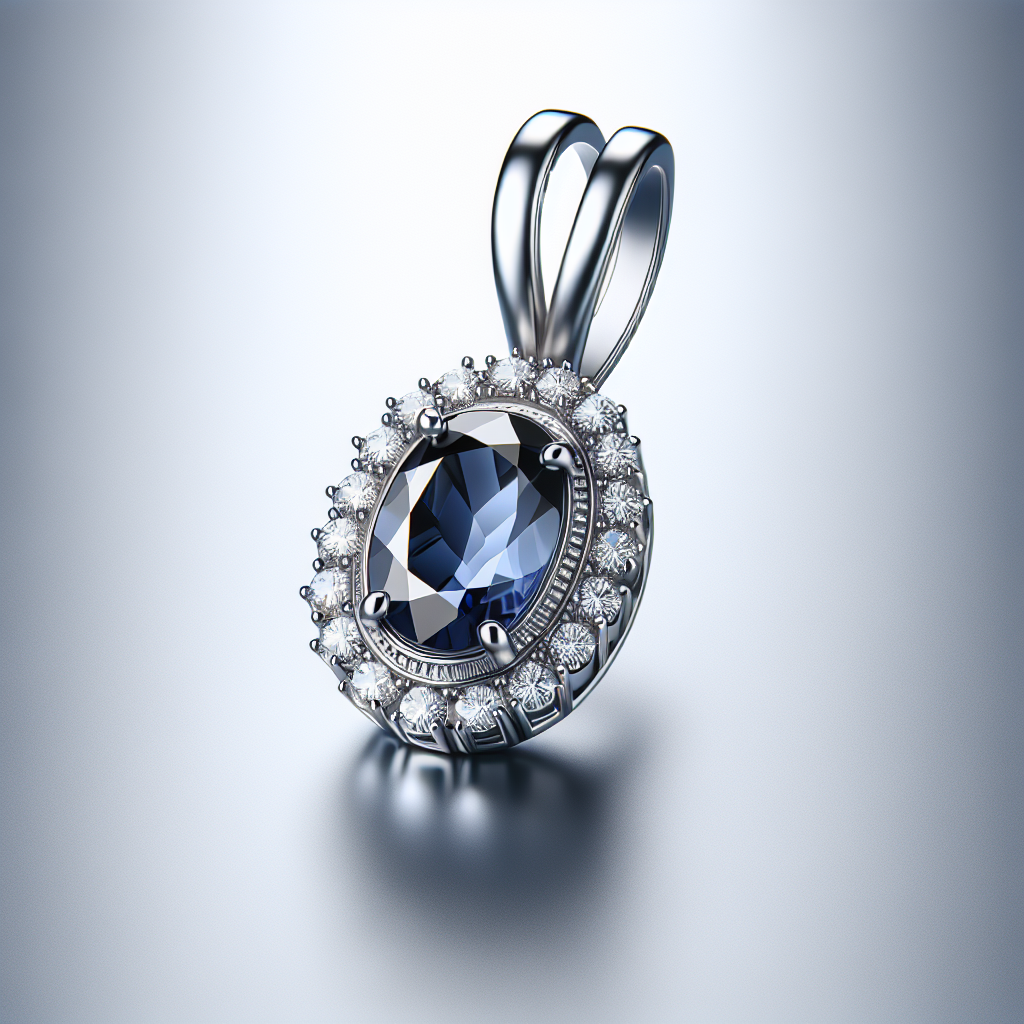Elegant 14K White Gold Oval 7x5mm Sapphire Halo Pendant