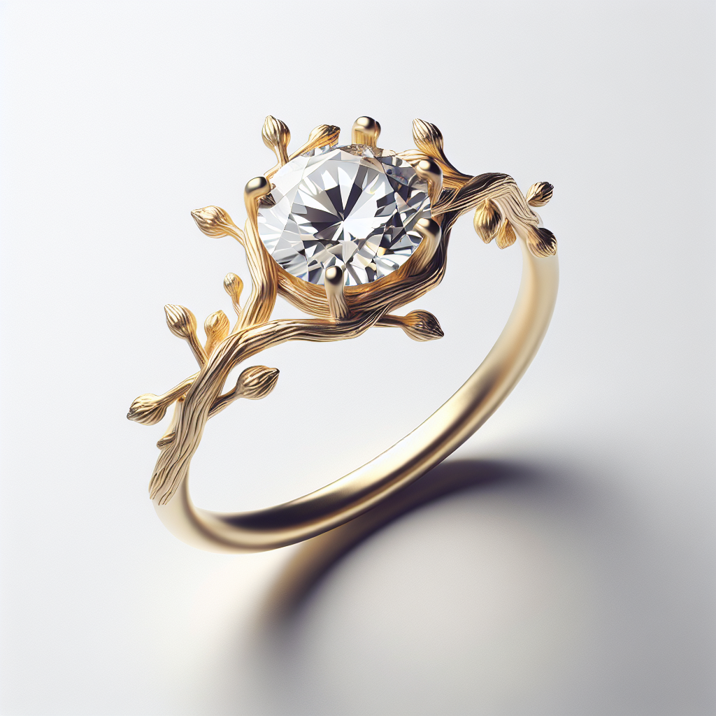 Nature-Inspired Leaves Twig Engagement Ring