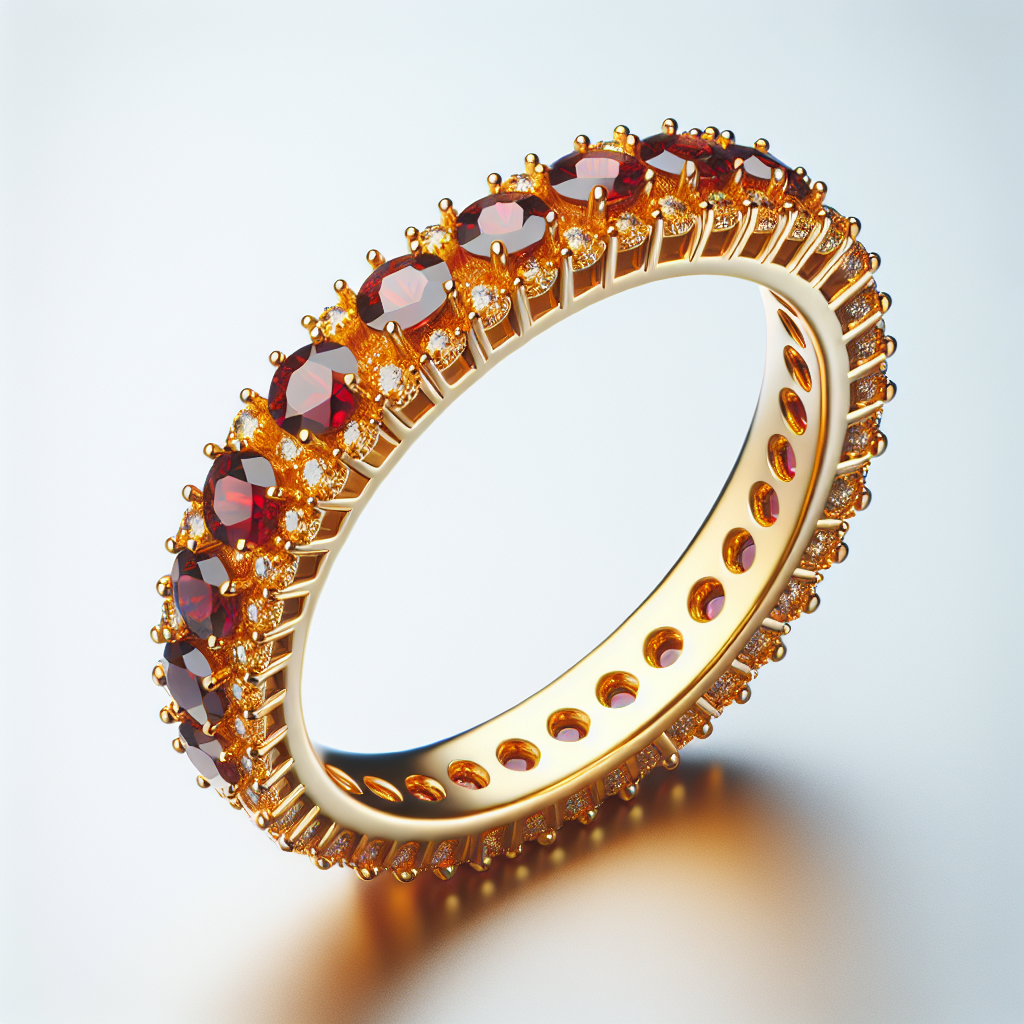 Yellow Gold Cushion Cut Garnet Eternity Band