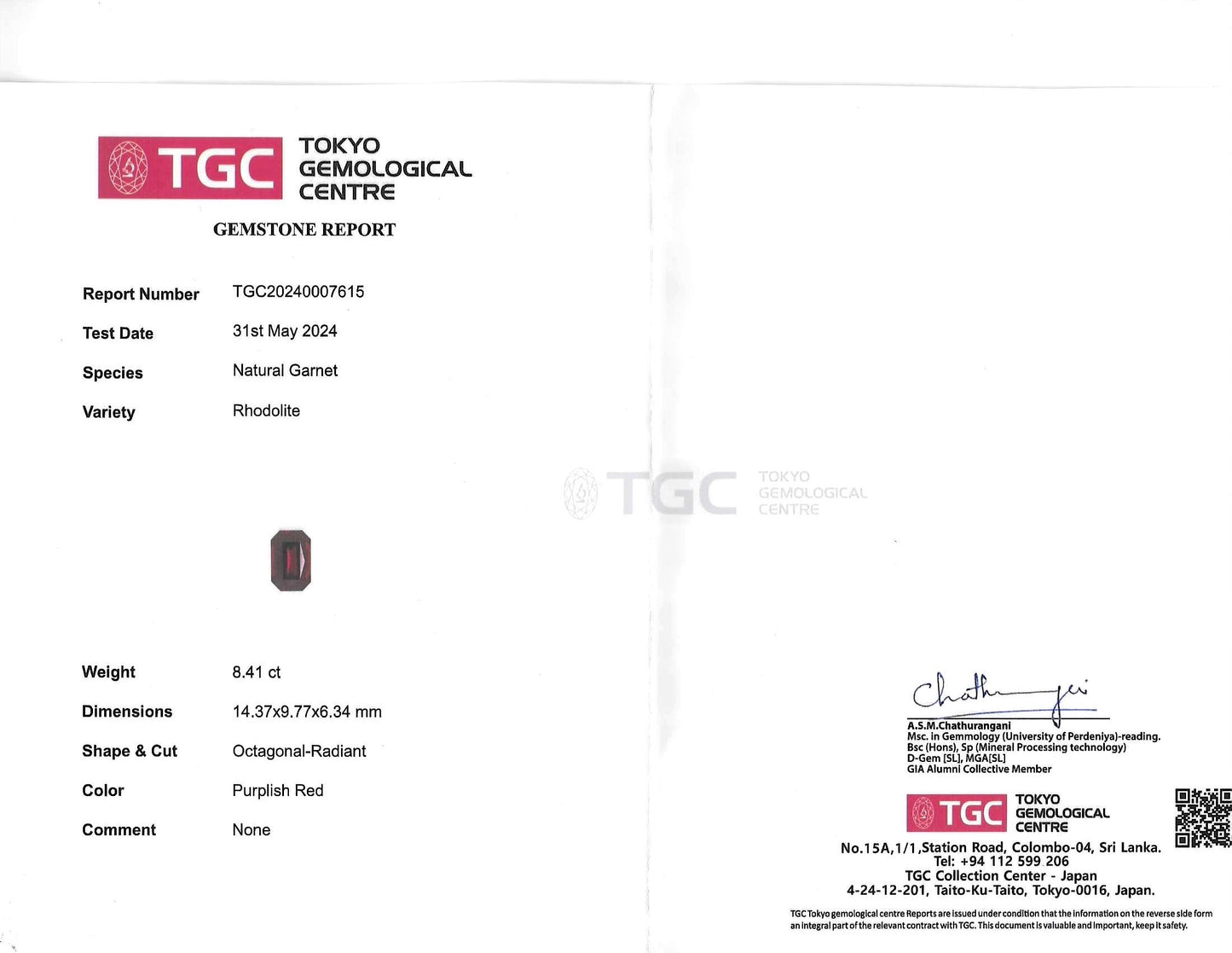 Natural Rhodolite Garnet Purplish Red Octagonal-Radiant cut