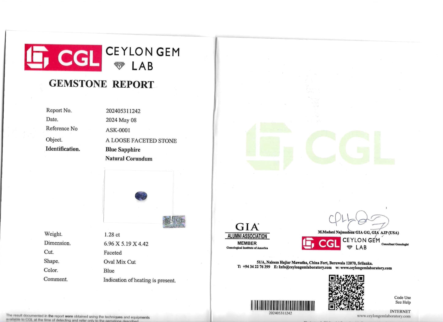 Natural Blue Sapphire - 1.28ct - Oval Mixed Cut