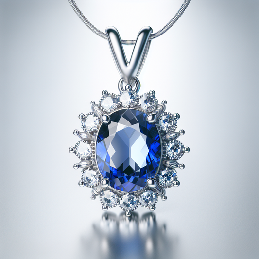 Timeless 14K White Gold Oval 7x5mm Sapphire Halo Pendant
