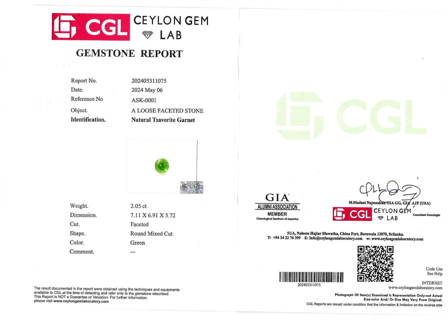 Tsavorite - 2.05ct - Round Mixed Cut