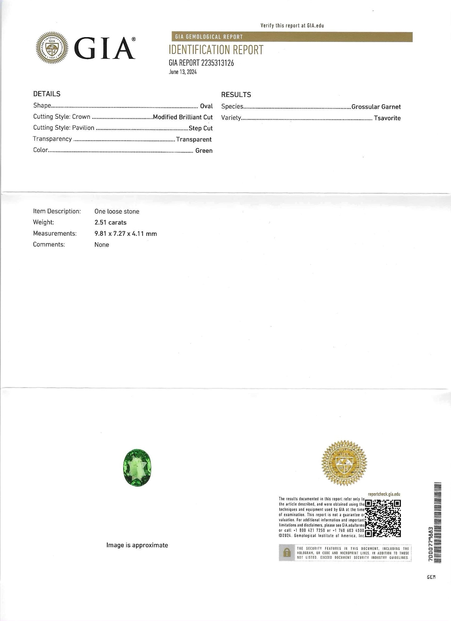 GIA Certified Natural Tsavorite Garnet - 2.51ct - Oval Mixed Cut