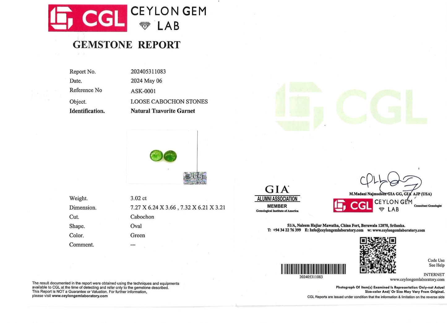 Tsavorite Matching Pair - 3.02cttw - Oval