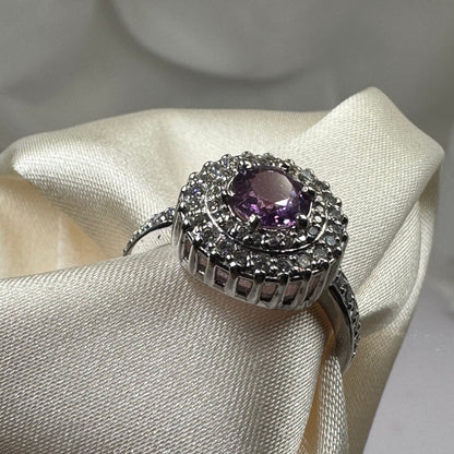 Natural Purple Sapphire & Diamond Halo Ring – White Gold