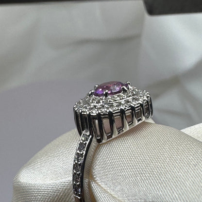 Natural Purple Sapphire & Diamond Halo Ring – White Gold