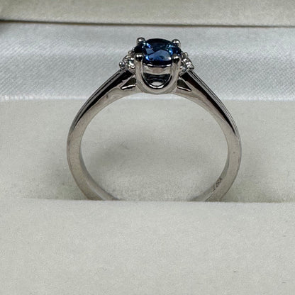 18K White Gold Ceylon Blue Sapphire & Diamond Ring