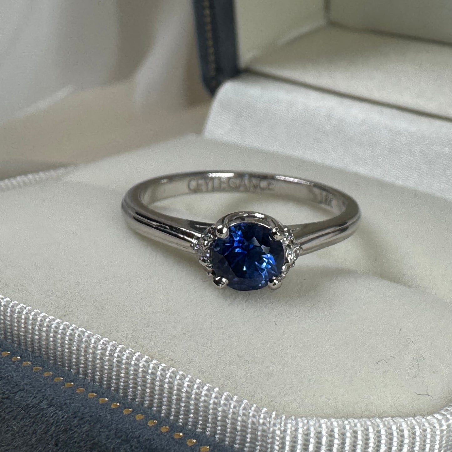 18K White Gold Ceylon Blue Sapphire & Diamond Ring