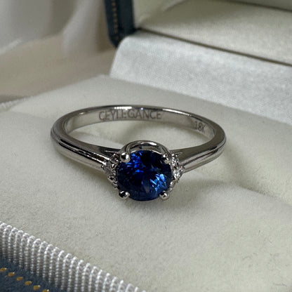 18K White Gold Ceylon Blue Sapphire & Diamond Ring