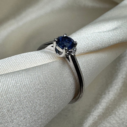 18K White Gold Ceylon Blue Sapphire & Diamond Ring