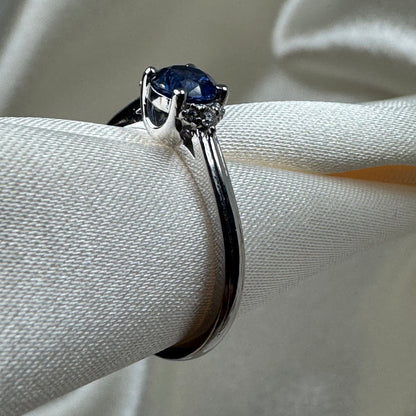 18K White Gold Ceylon Blue Sapphire & Diamond Ring