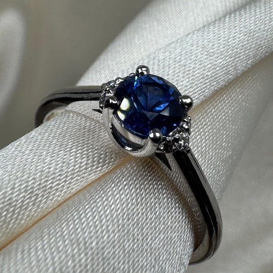 18K White Gold Ceylon Blue Sapphire & Diamond Ring