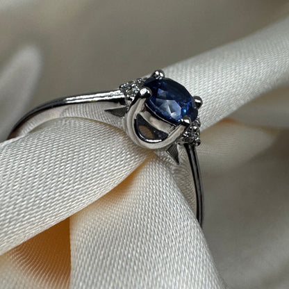 18K White Gold Ceylon Blue Sapphire & Diamond Ring