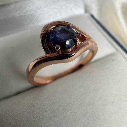 Elegant Rose Gold Blue Sapphire Ring
