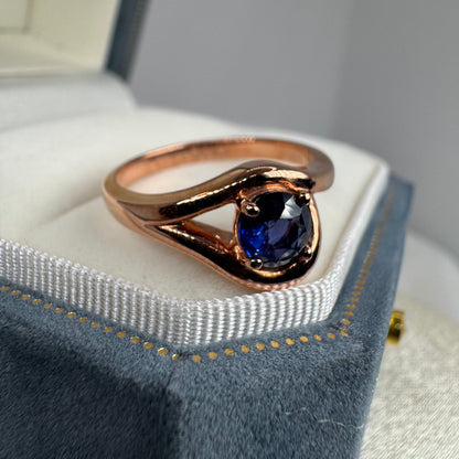 Elegant Rose Gold Blue Sapphire Ring