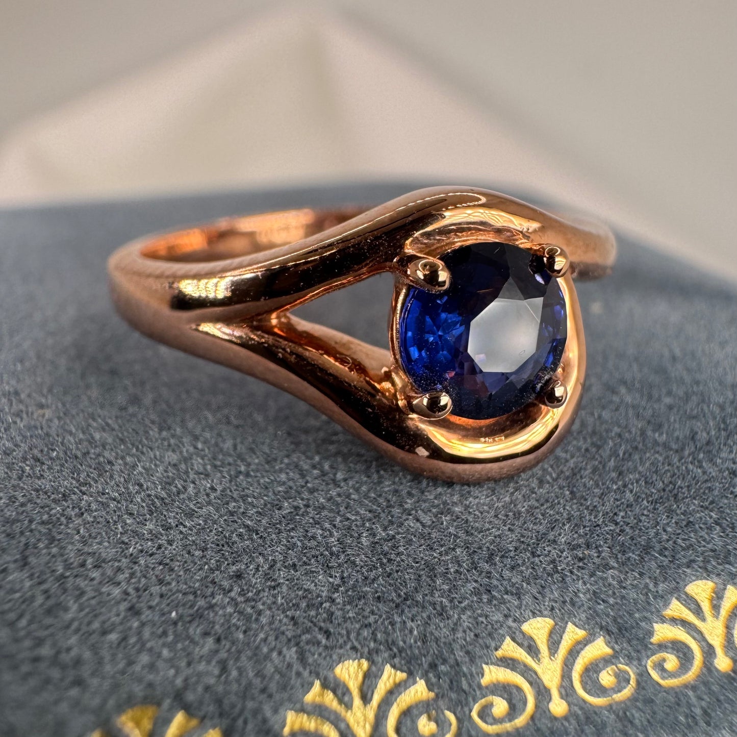 Elegant Rose Gold Blue Sapphire Ring